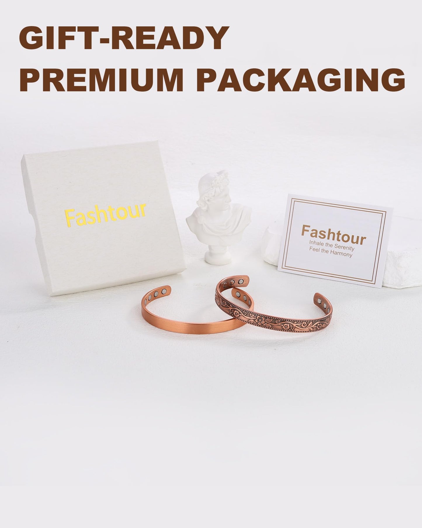 Fashtour Copper Magnetic Bracelets for Men Women,99.99% Pure Copper With 6 & 8 Ultra-Strong Magnets 3800 Gauss, Adjustable Design(2PCS) (Classic and Vintage)