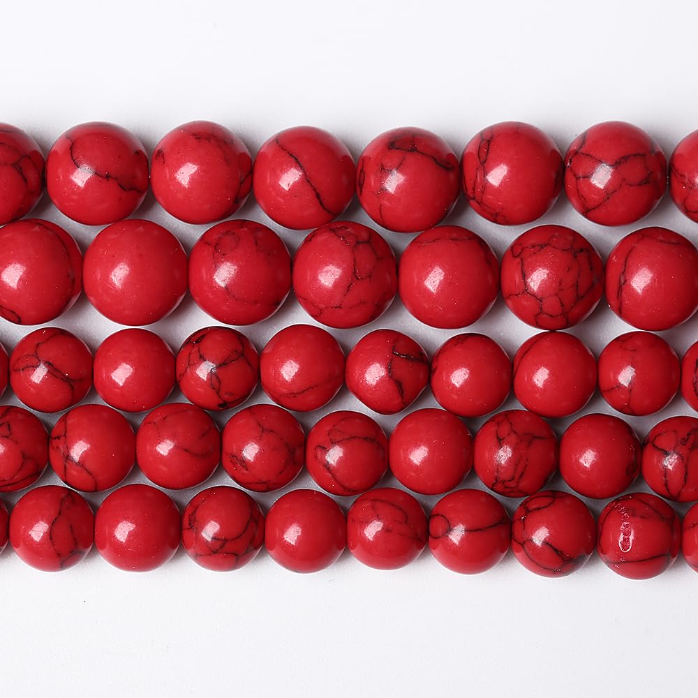 90PCS 8mm Natural Stone Beads Red Turquoise Gemstone Round Loose Beads for Jewelry Making 32" 2 Strand Crystal Energy Stone Healing Power DIY Bracelets