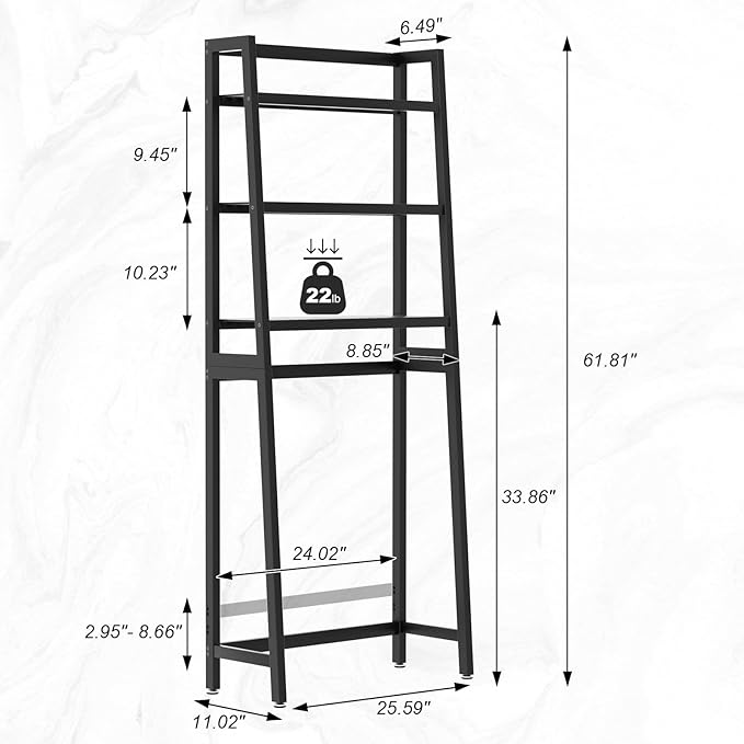 VASMIA Over The Toilet Storage,Bamboo 3-Tier Bathroom Organizer Over Toilet Storage Cabinet,Freestanding Space Saver with 3 Hooks Black