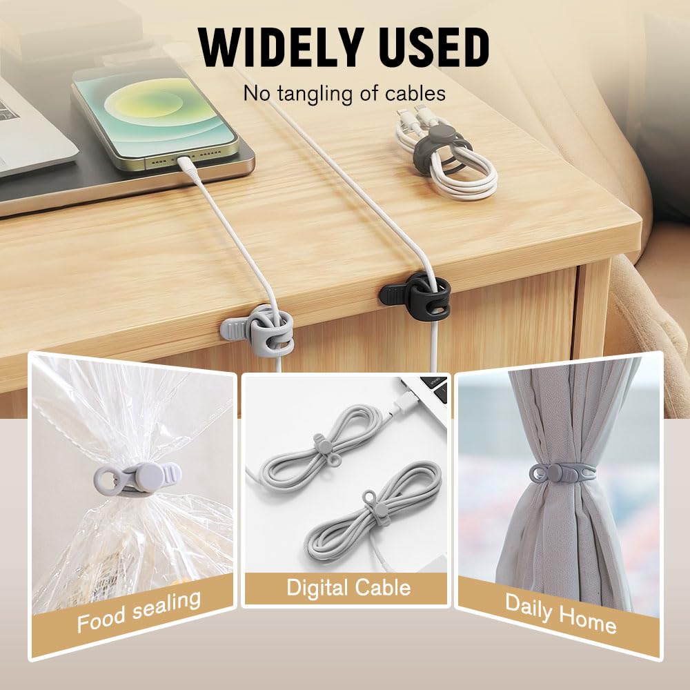 Muxou Silicone Cable Ties, Magnetic Data Cable Organizers Reusable Cable Ties Wire Organizer Adjustable Fastening Cable Straps Magnetic Silicone Cable Straps Cord Organizer for Bundling Earphone