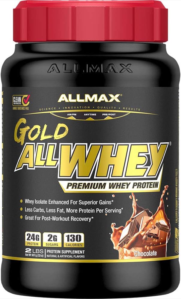 ALLMAX Nutrition Gold ALLWHEY, Chocolate - 2 lb - 24 Grams of Protein Per Scoop - Gluten Free, Low Carb & Low Sugar - Approximate 30 Servings