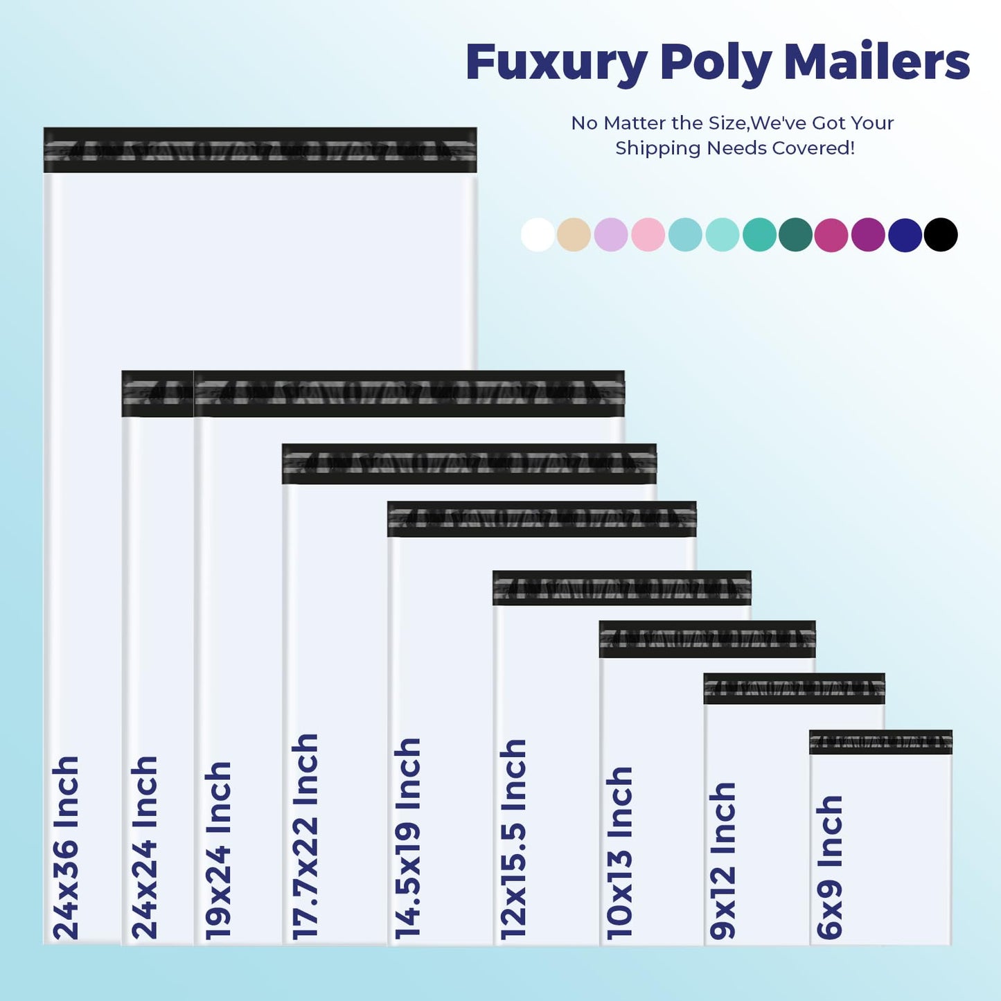 Fuxury 100 Pcs 12x15.5" Poly Mailers with 4x6" Thermal Labels, Waterproof Mailing Envelopes & Stickers for Clothing, Strong Adhesive Poly Shipping Postage Bags for Business (White)