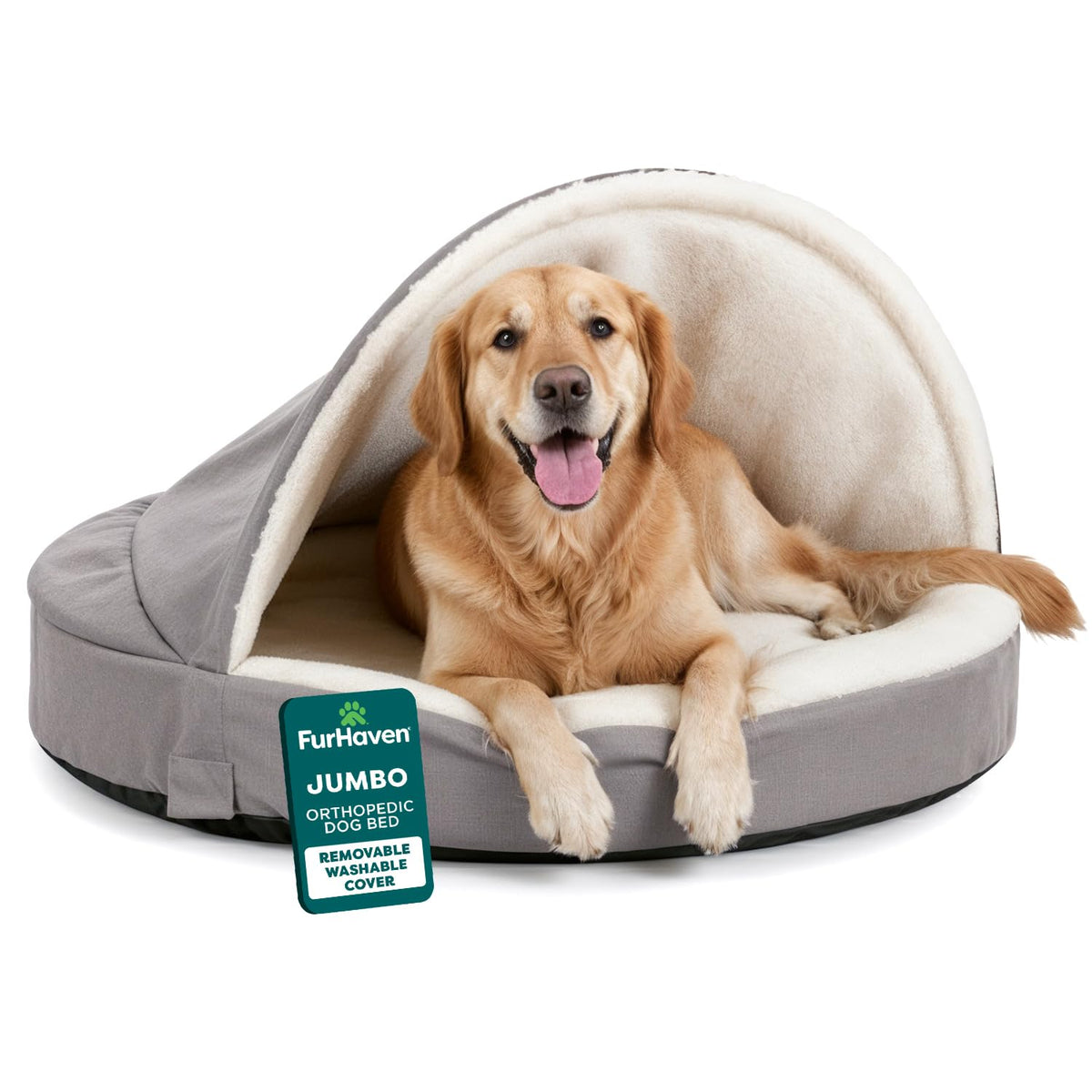 Furhaven 44" Round Orthopedic Dog Bed for Large Dogs w/ Removable Washable Cover, For Dogs Up to 80 lbs - Sherpa & Suede Snuggery - Espresso, 44-inch