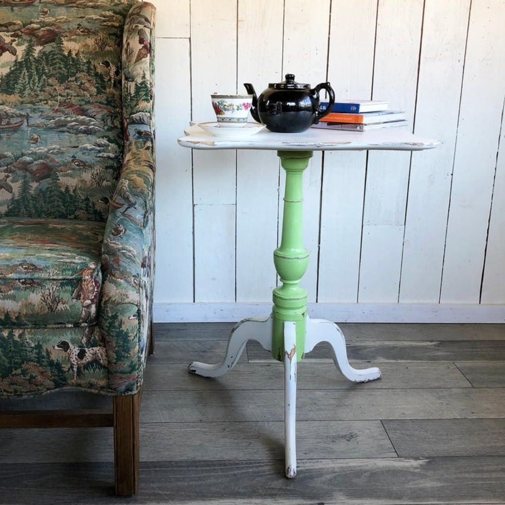 Vintage Solid Maple and Metal End Tables, Side Tables, Pedestal Side Table with White and Green Plant Stand, Round Stand, 20 "W x 27 "H x 20 "D, Funky Side Table for Small Spaces Bedroom Livingroom