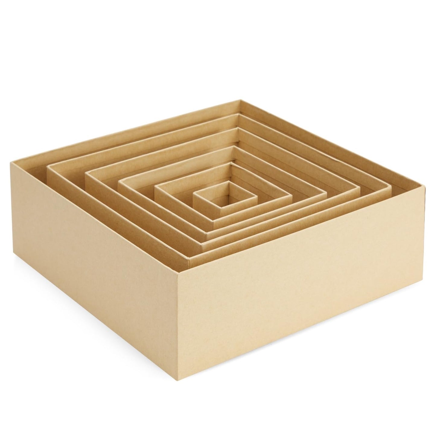 Bright Creations Nesting Boxes - 6-Pack Brown Squares With Lids, 12 x 12 to 2 x 2 In, 4 in H - Paper Mache & Square Boxes
