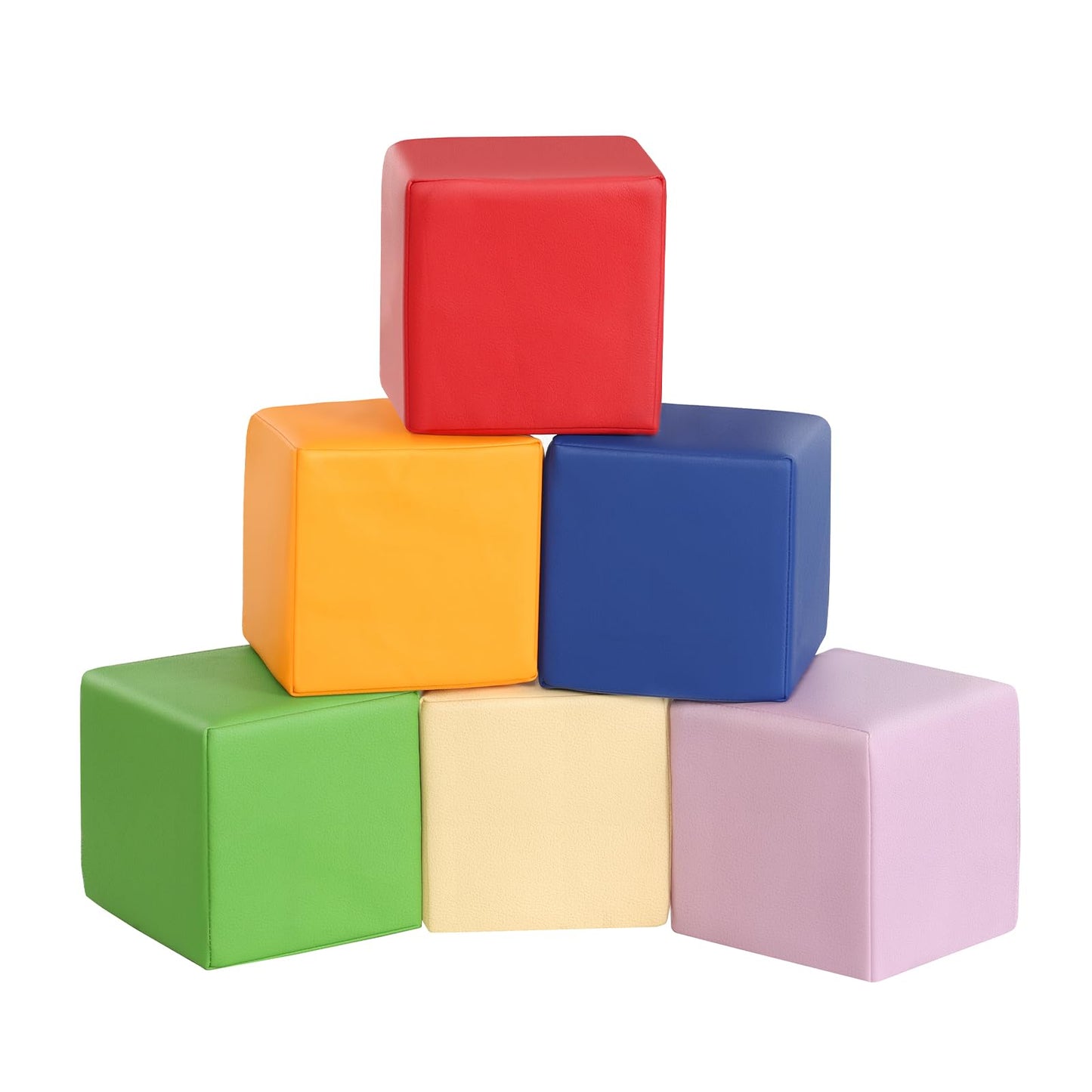 Foam Building Toys for Toddlers: 6Pcs Waterproof PU Leather Soft Foam Blocks - Colorful Large Stacking Blocks - Early Learning Construction Play Set for Kids Indoor Birthday Gift Preschool (Rainbow)