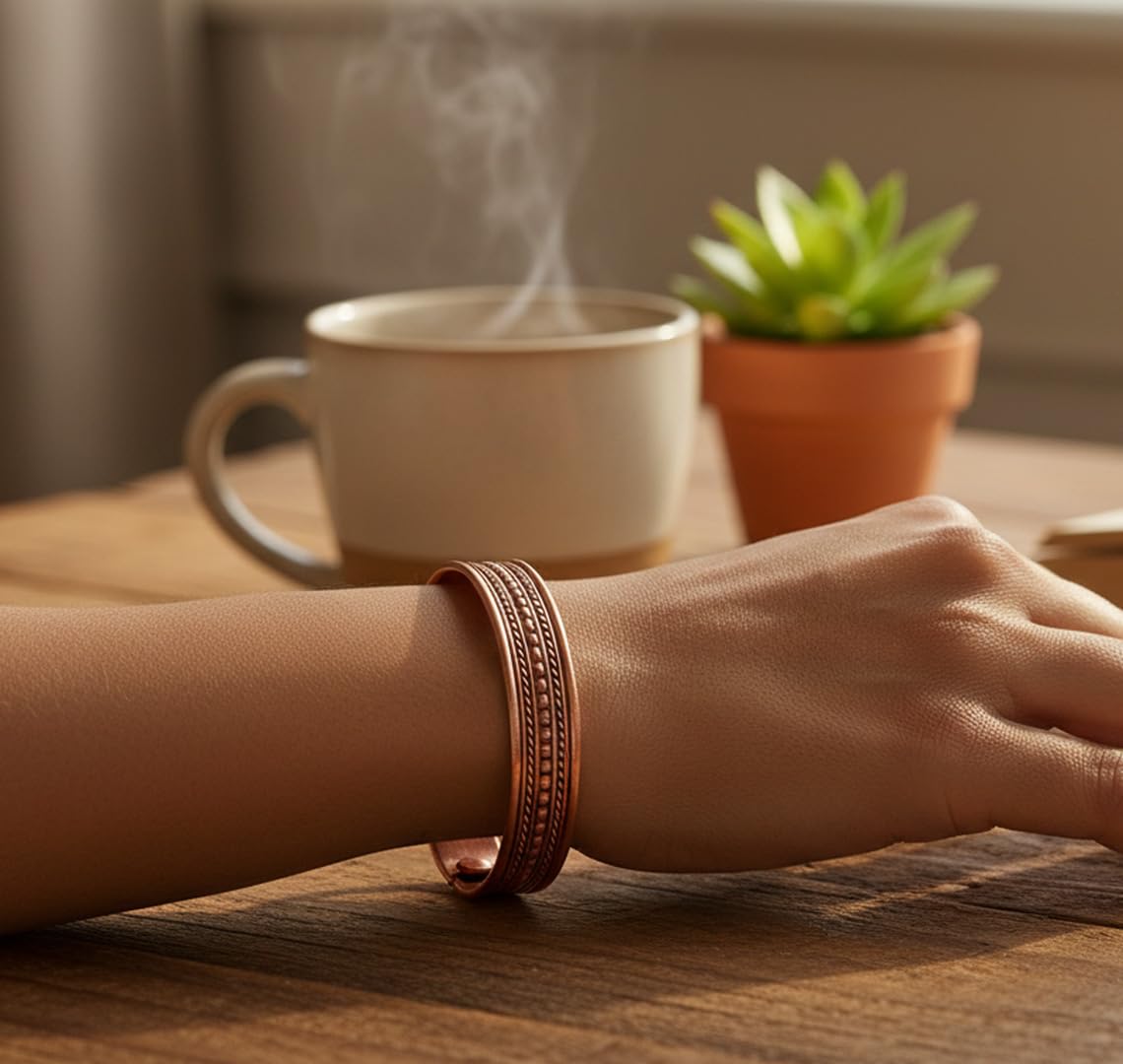 Touchstone Copper Magnetic Hand Forged With Solid And High Gauge Tibetan Magical Minimalistic Elegance Pure Copper Bracelet In Natural Copper Tone.