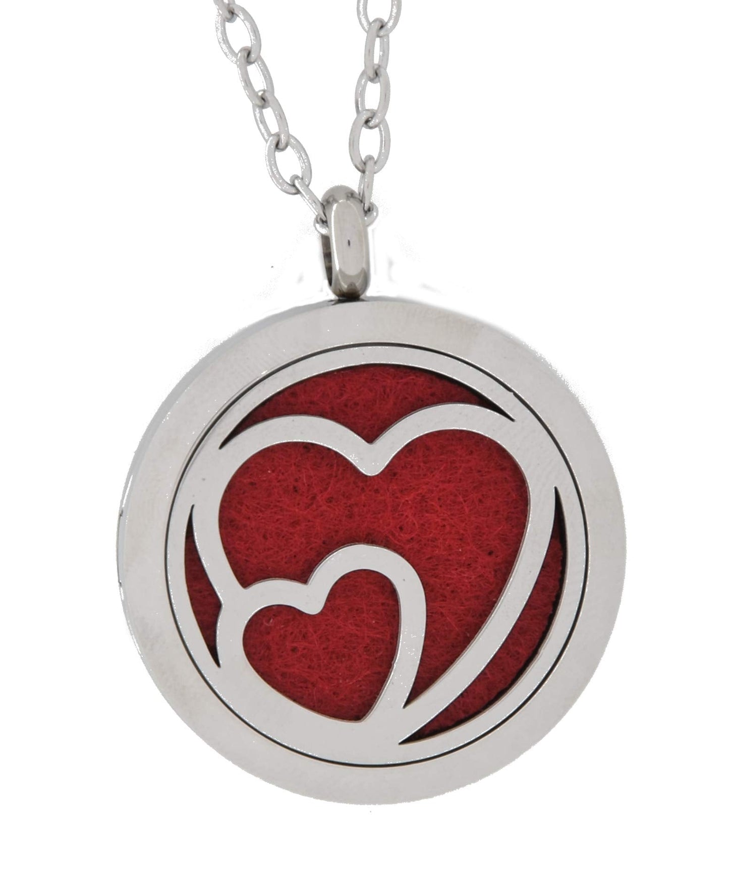 Aromatherapy Essential Oil Diffuser Stainless Steel 30MM Silver Magnetic Locket Pendant 2 Sizes Chain Necklace, Refill Pads & Diffuser Bracelet in a Velvet Bag (Double Heart)