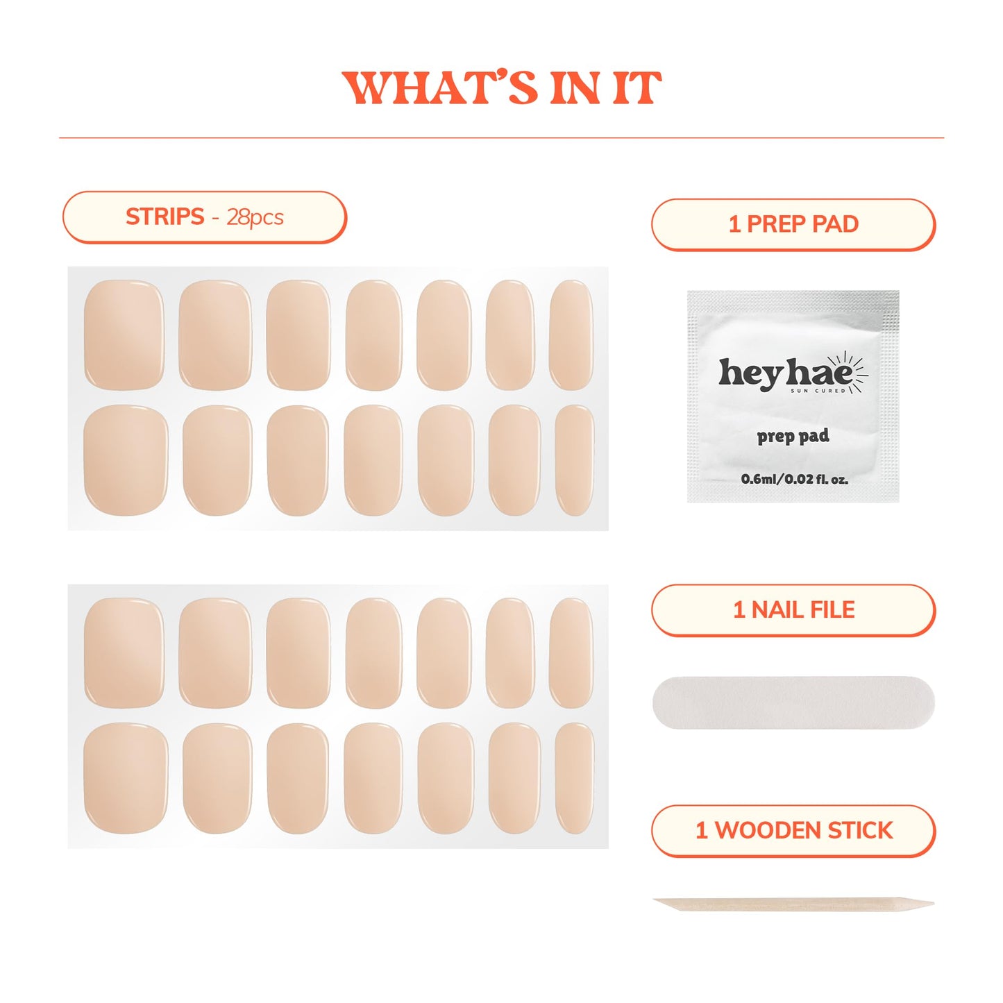 Heyhae Semi Cured Gel Nail Strips | Spring Nails No LED Lamp Needed Easy Apply & Remove | Includes 28 Strips, 1 Prep Pad, 1 Nail File & 1 Wooden Stick - Hey, Clean Girl