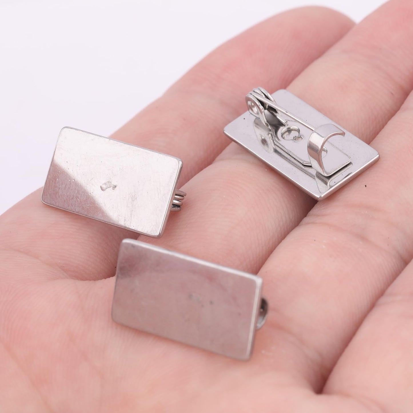 Reidgaller 50pcs Stainless Steel 10x20mm Rectangle Pad Brooch Pin Base Blanks DIY Bezel Brooch Tray for Jewelry Making Supplies
