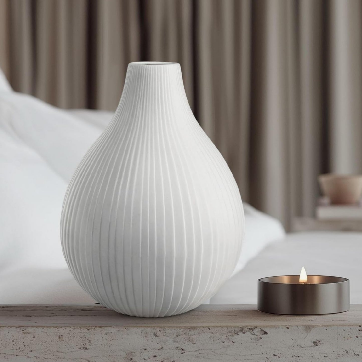 RONDURE 11.0" Modern Ceramic Table Lamp, Fully Dimmable Modern Bedside Lamps for Bedroom, Living Room and Nightstand, White Translucent Ceramic Shade, Warm Ambient Lighting, Corded, Bulb Included