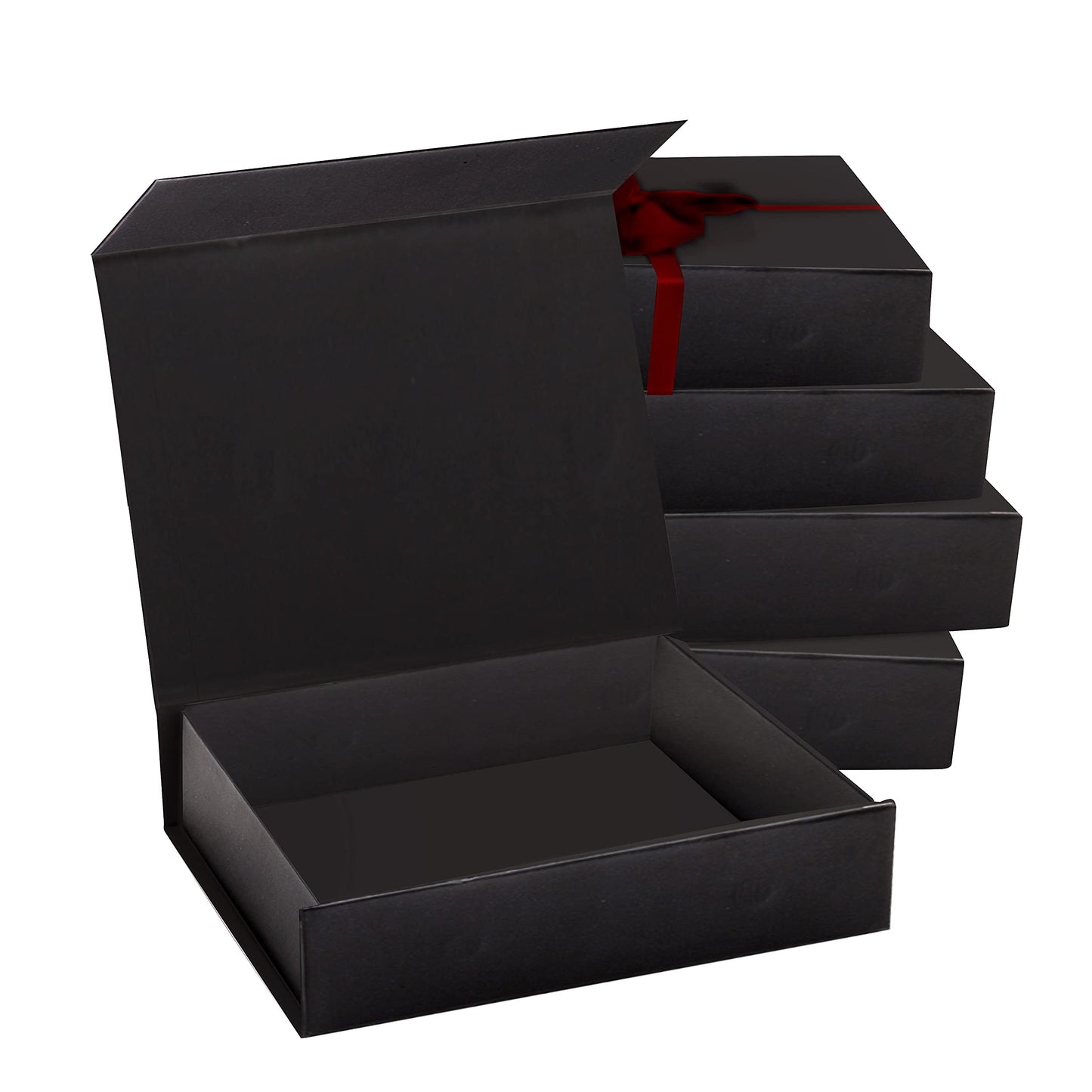 5 Pack Black Hard Gift Box with Magnetic Closure Lid 7" x 5" x 1.6" Rectangle Boxes For Gifts With Black Glossy Finish (Black, 5 Boxes)