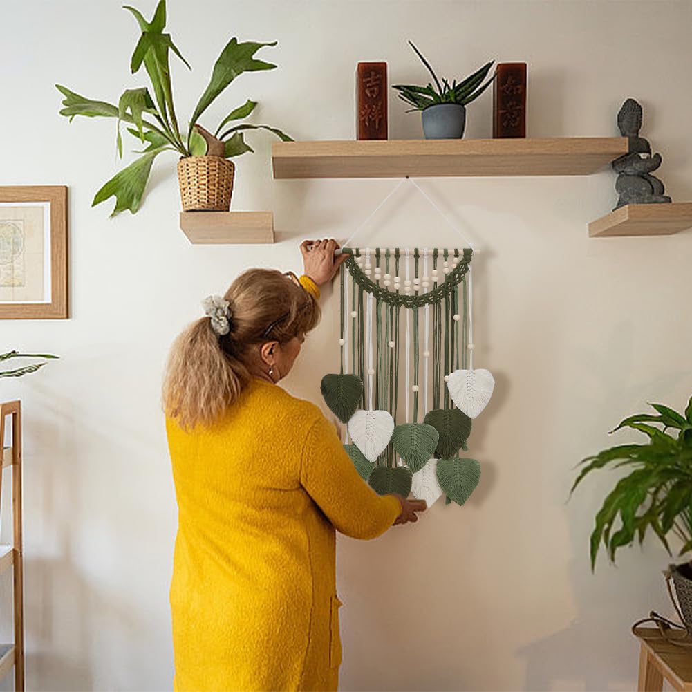 ORIGACH DIY Macrame Leaf Wall Hanging Kit Boho Macrame Leaf Tapestry Kit for Adults Beginner Handmade Macrame Feather Wall Hanging Decor for Living Room Bedroom
