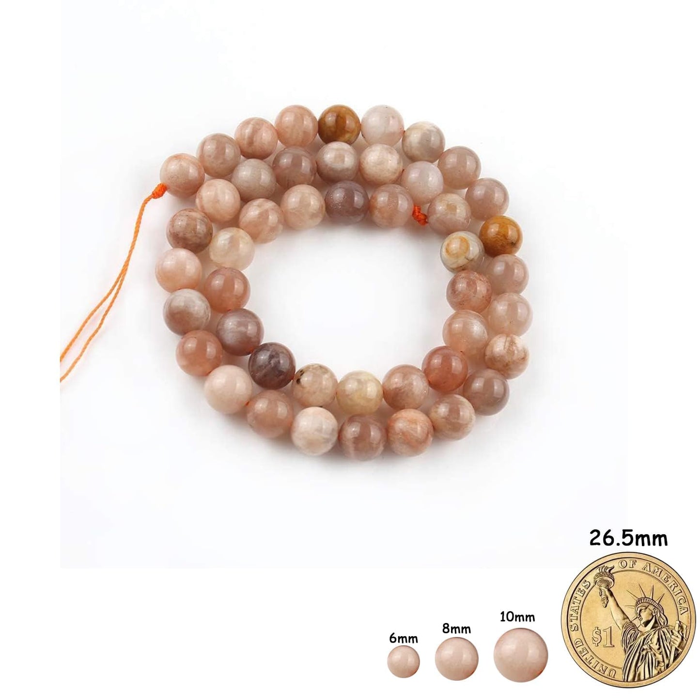 Yochus 45pcs Sunstone Beads，8mm Healing Power Natural Stone Round Loose Beads for Jewelry Making Earring Necklace DIY Crafts