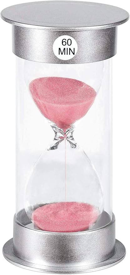 Hourglass Sand Timer 60 Minutes: Plastic Sand Clock 60 Minutes, Hour Glasses with Sand 60 Minutes, Silver Sandglass Timer 60 Minutes for Kids, Games, Classroom, Office Decoration (60 Min, Pink Sand)