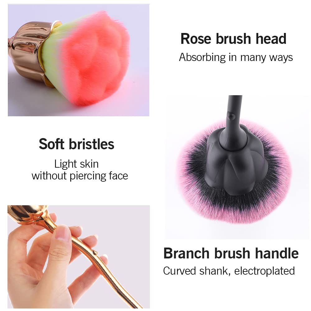 JERCLITY 2 Pieces Rose Makeup Brushes Blush Brush Super Large Face Powder Makeup Brushes kabuki brushes for Powder Cosmetic Nail Dust Brush Loose Powder Brush Makeup Manicure (Gold/Black)