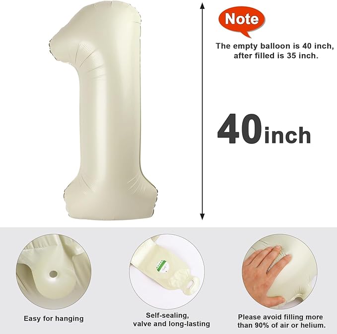 12 Balloon Number, 40 Inch Cream Large Number Balloons Birthday Gift for 12 21 Years Old, Maylar Balloon Decorations for Wedding Engagement Graduations Memorial Day's