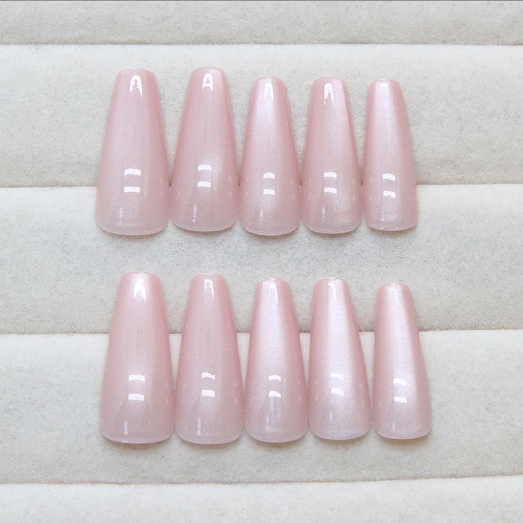 Foccna Press on Nails Long Pink Fake Nails Coffin Bling Glossy False Nail Tips Artificial Nails Finger Manicure for Women and Girls-24pcs