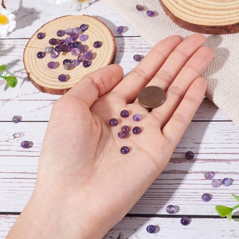 Fashewelry 50Pcs Natural Amethyst Cabochon Stone Half Round Beads 6mm Tiny Flat Back Gemstone Chakra Healing Crystal Cover Cabs for Jewelry Making