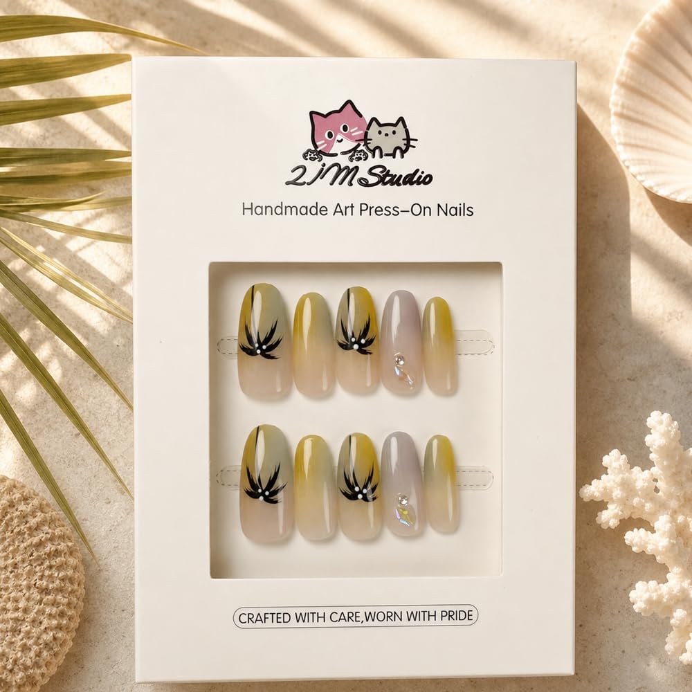 2IM Studio Handmade Press On Nails – 10 Piece Soft Gel Nail Kit with Glue & Tool Set, Reusable Artisan Nails, Salon-Quality Finish (Sunset Palm-XS)