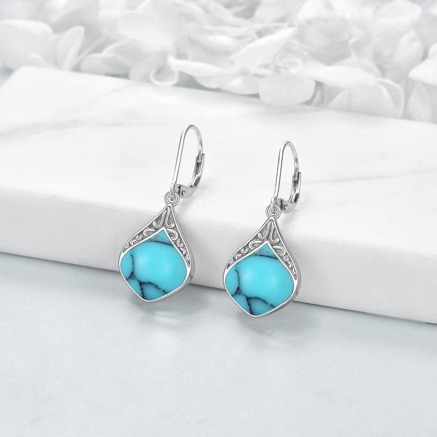 Teardrop Earrings Sterling Silver Turquoise Filigree Irish Celtic Teardrop Drop Earrings Jewelry Gifts For Women