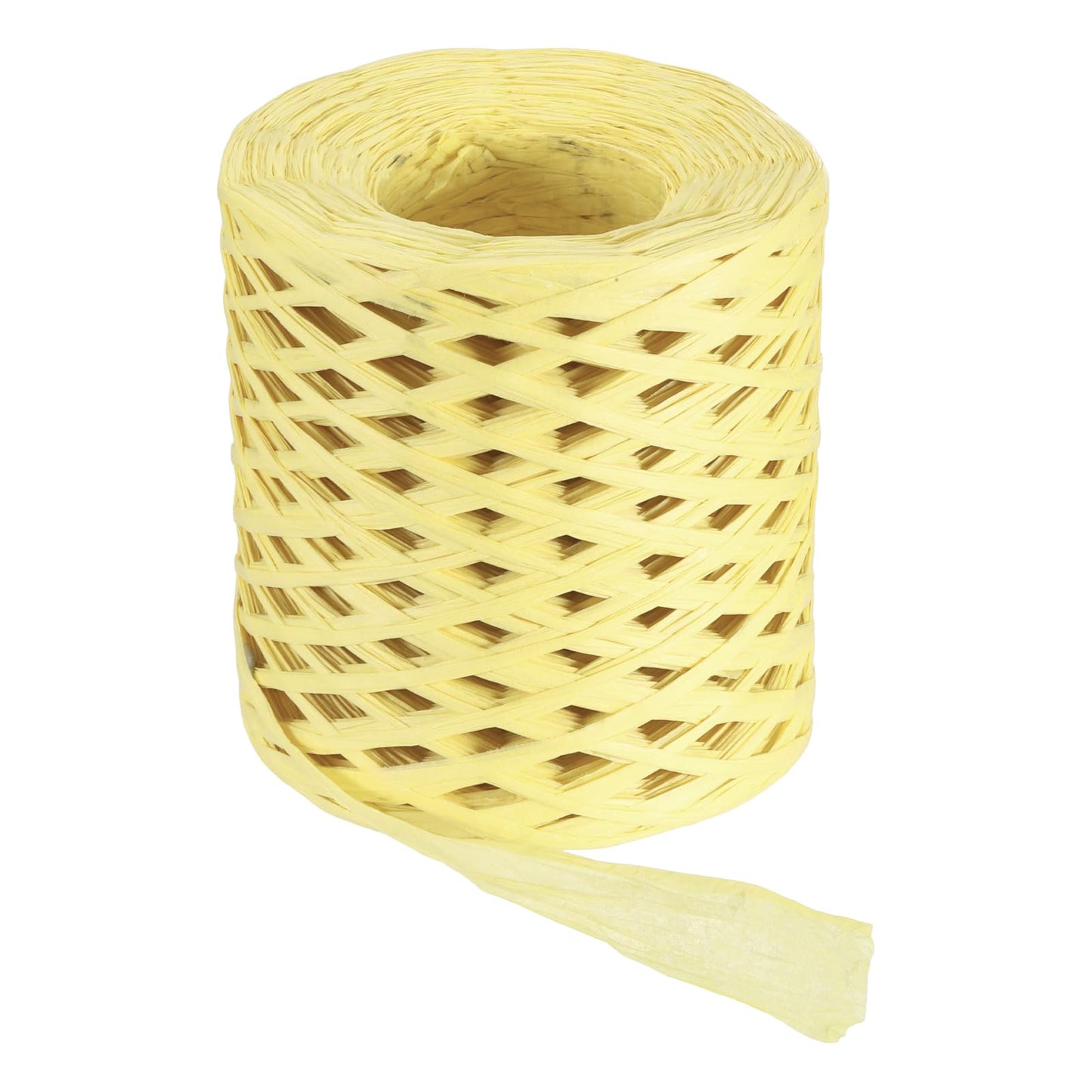 MECCANIXITY Light Yellow Raffia Ribbon, 219 Yard Natural Raffia Paper String 4mm Wide Packing Paper Twine Rope for Gift Wrapping DIY Crafts Crocheting Knitting Holiday Decoration