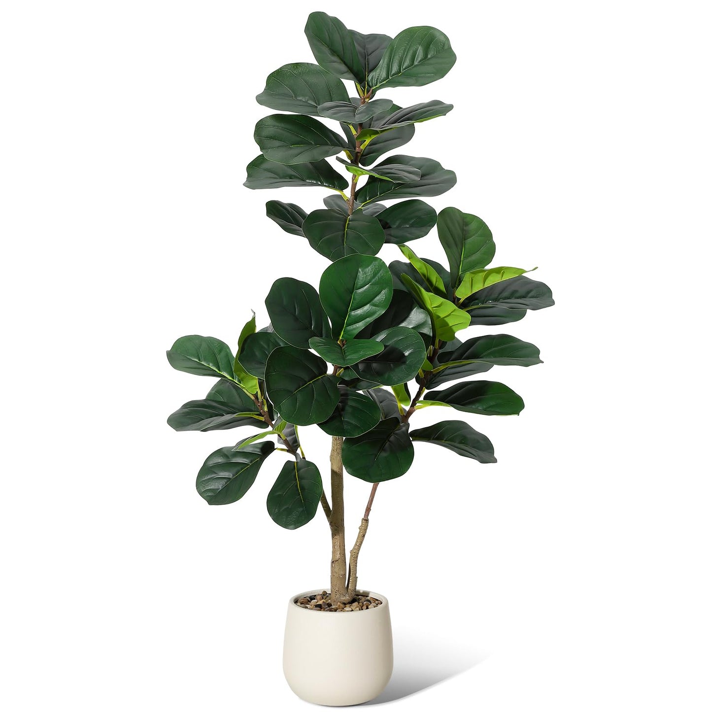 4 ft Fiddle Leaf Fig Tree Artificial with 48 Leaves - Realistic Faux Ficus Lyrata Trees in 7.8 in White Planter Pot, Indoor Fake Floor Plants for Home Office Living Room Decor, Housewarming Gift