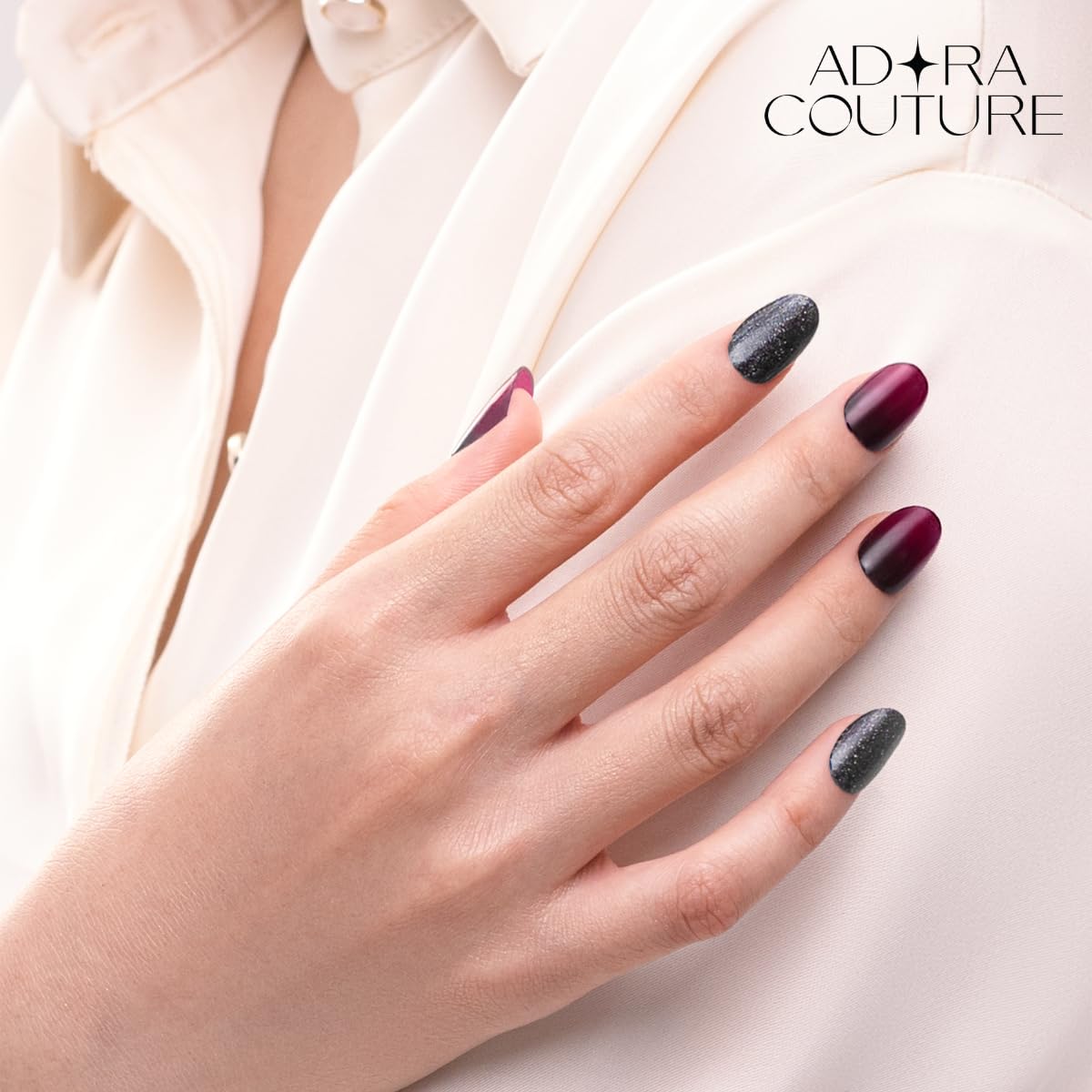 Adora Couture Semi Cured Gel Nail Strips with 30 Pieces - Salon Quality Manicure Kit for Women Easy Application Wraps Includes Prep Pads Nail File Wooden Stick, UV Light Required (Purple LA)