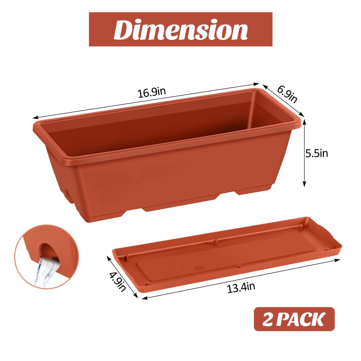 CADUKE Railing Planter Boxes Deck 2 Pack Railing Flower Box with Adjustable Bracket 17 Inch Window Boxes Rectangle Window Deck Hanging Planters Boxes for Outdoor Patio, Red