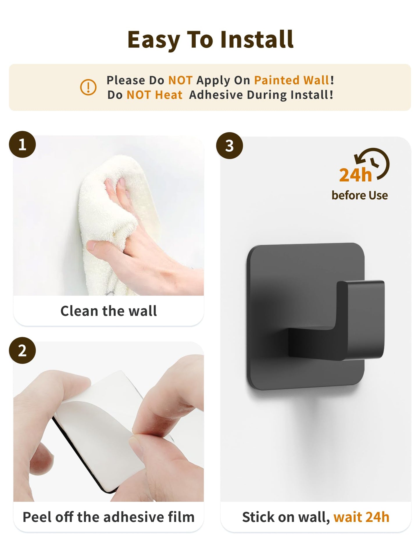 GWAAZXGZ Square Self Adhesive Towel Hooks - 4 Pack Matte Black Metal Hooks, Right-Angle Design for Towels, Robes & Hats, Organize Bathroom, Kitchen, Entryway, Doors, Cabinets on Smooth Surfaces