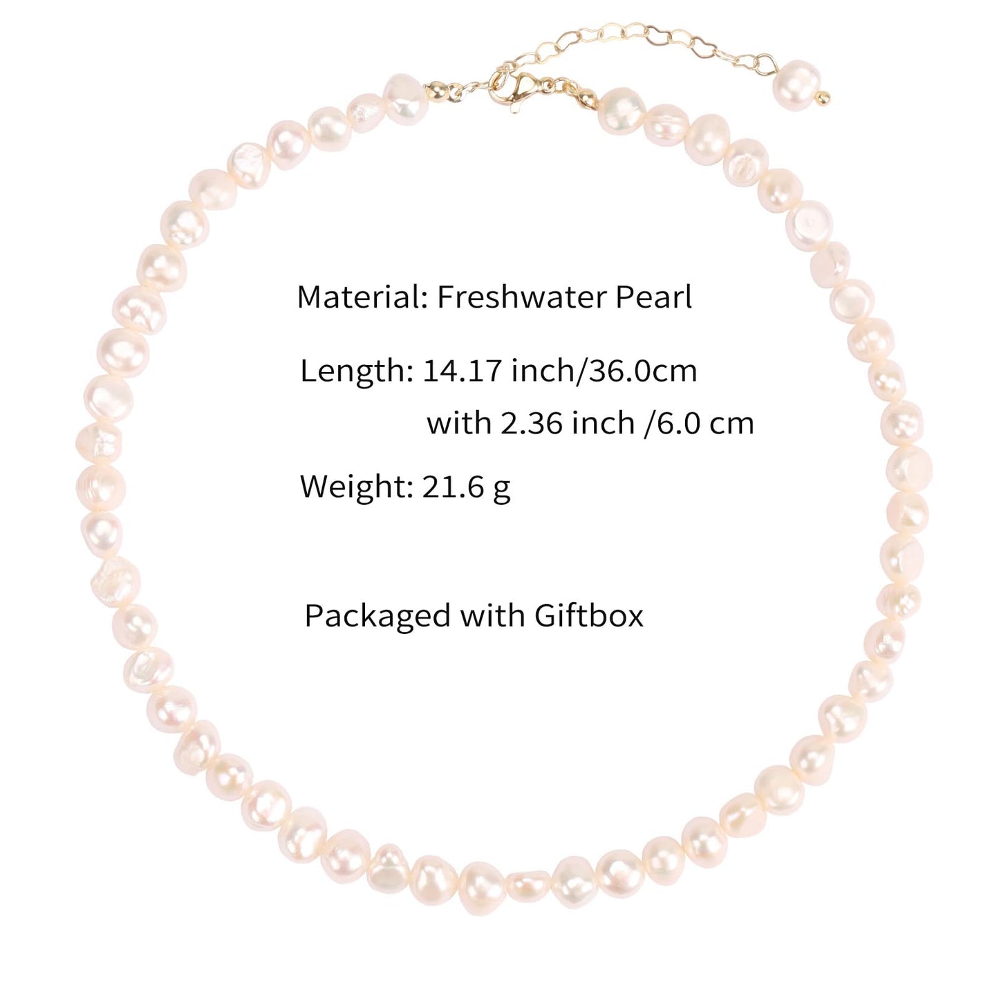 BaubleStar Natural Freshwater Baroque Pearl Necklace White Cultured Pearls Beaded Choker for Women Classic Elegant Jewelry for Wedding Bride Bridesmaids