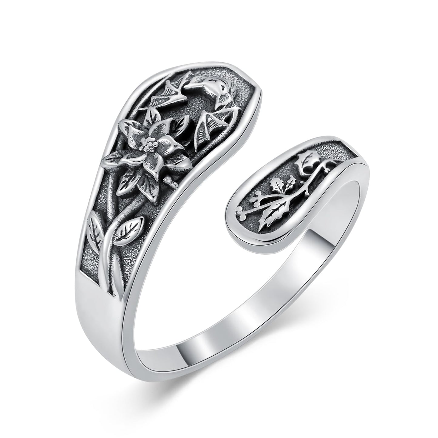 Midari Bat Spoon Ring 925 Sterling Silver Bat Spoon Rings for Women Holly Bat Ring Bat Adjustable Thumb Rings Gothic Bat Jewelry for Women and Men Halloween Chrismas
