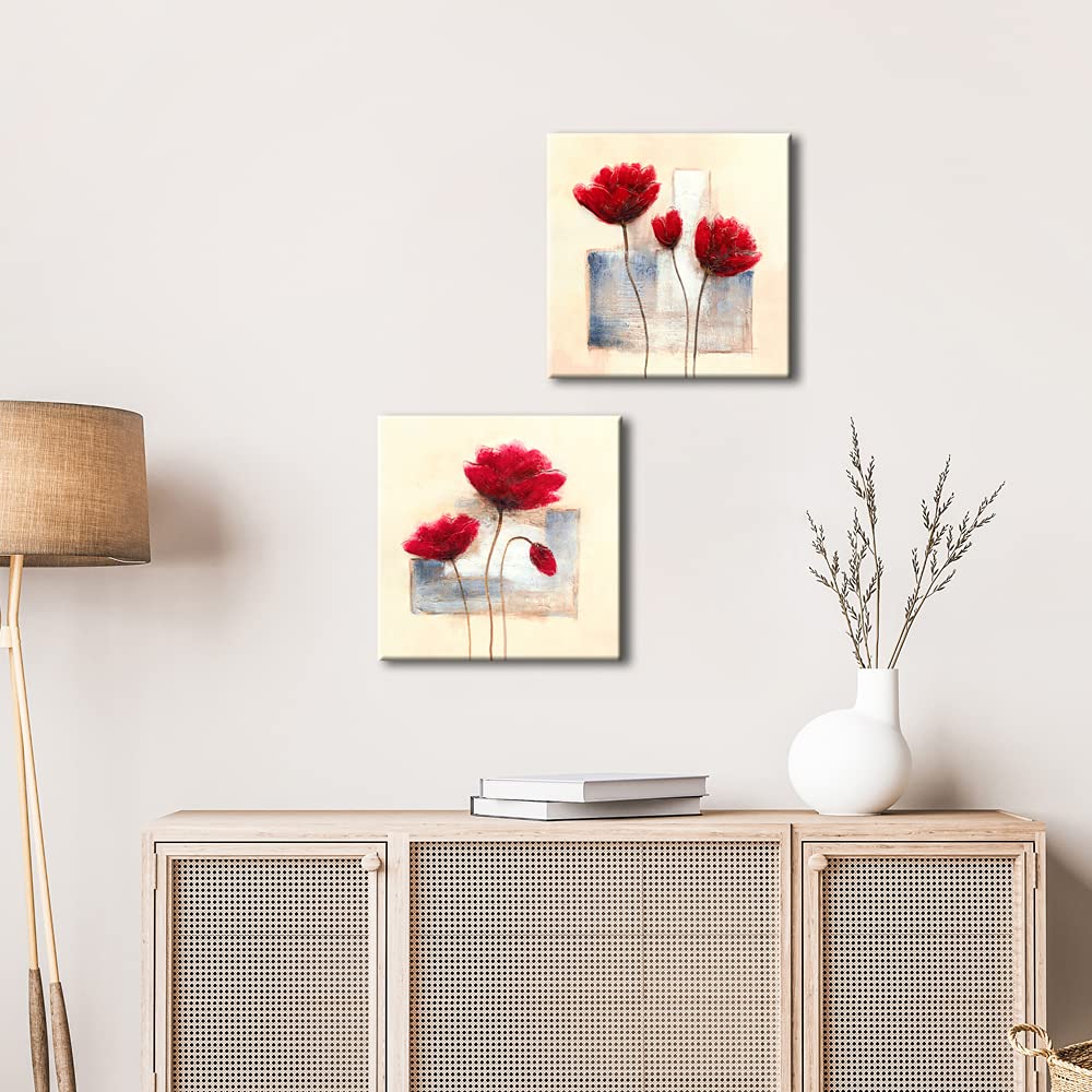 Wieco Art Charming Spring Modern 2 Panels Stretched and Framed Giclee Canvas Prints Artwork Abstract Floral Oil Paintings Style Picture Photo on Canvas Wall Art for Bedroom Home Decorations