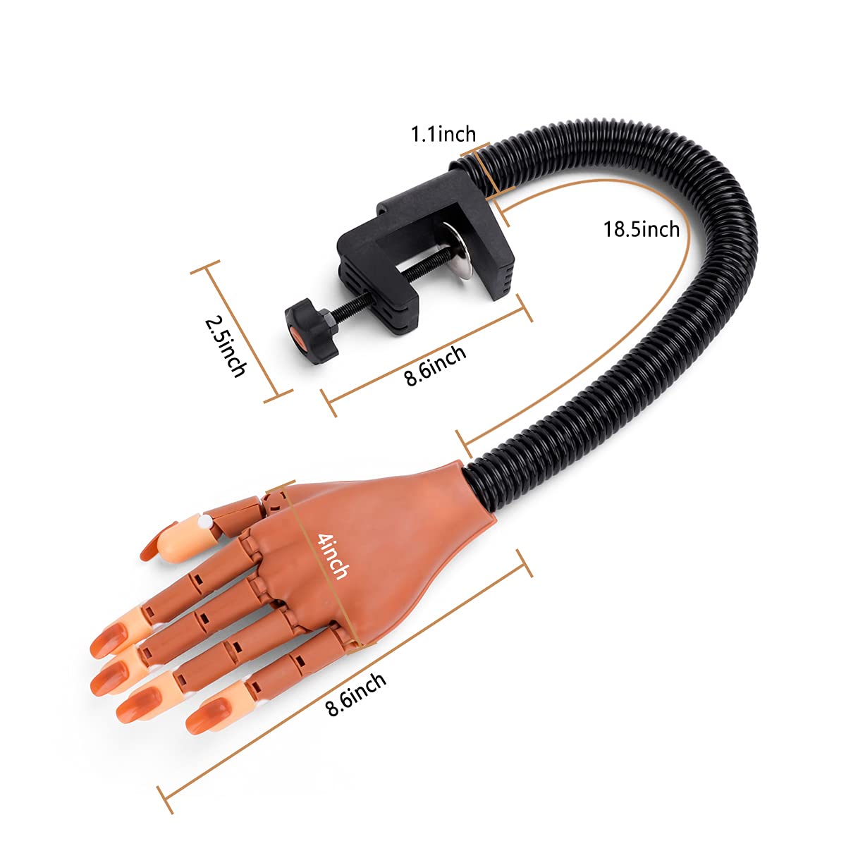 LIONVISON Practice Hand for Acrylic Nails - Flexible Movable Practice Nail Hand with 100 Pcs Refill Nail Tips