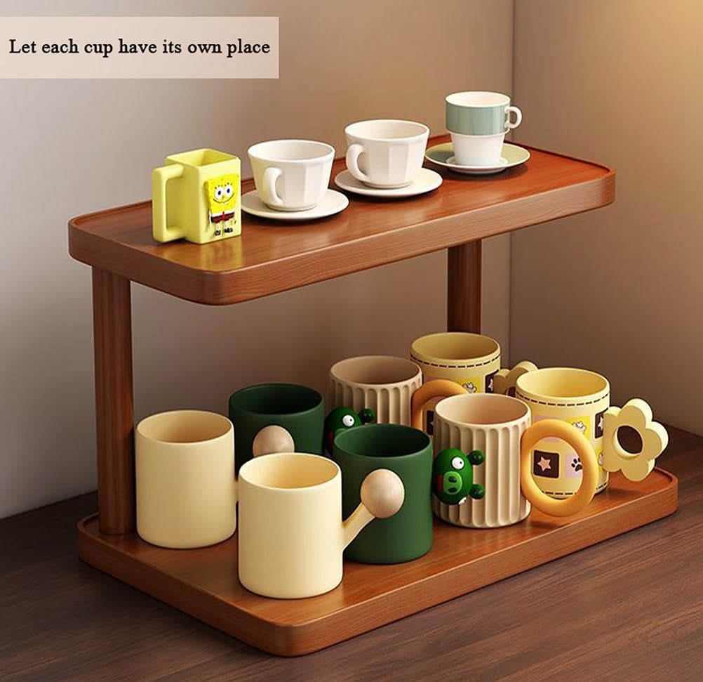 Dreamhousey Wood 2-Tier Wooden Spice Rack for Cabinet ，cup shelf organizer kitchen，Kitchen Counter Shelf for Tea Coffee Bar Accessories,Matcha Stand, Cup Display, Condiment Storage Rack