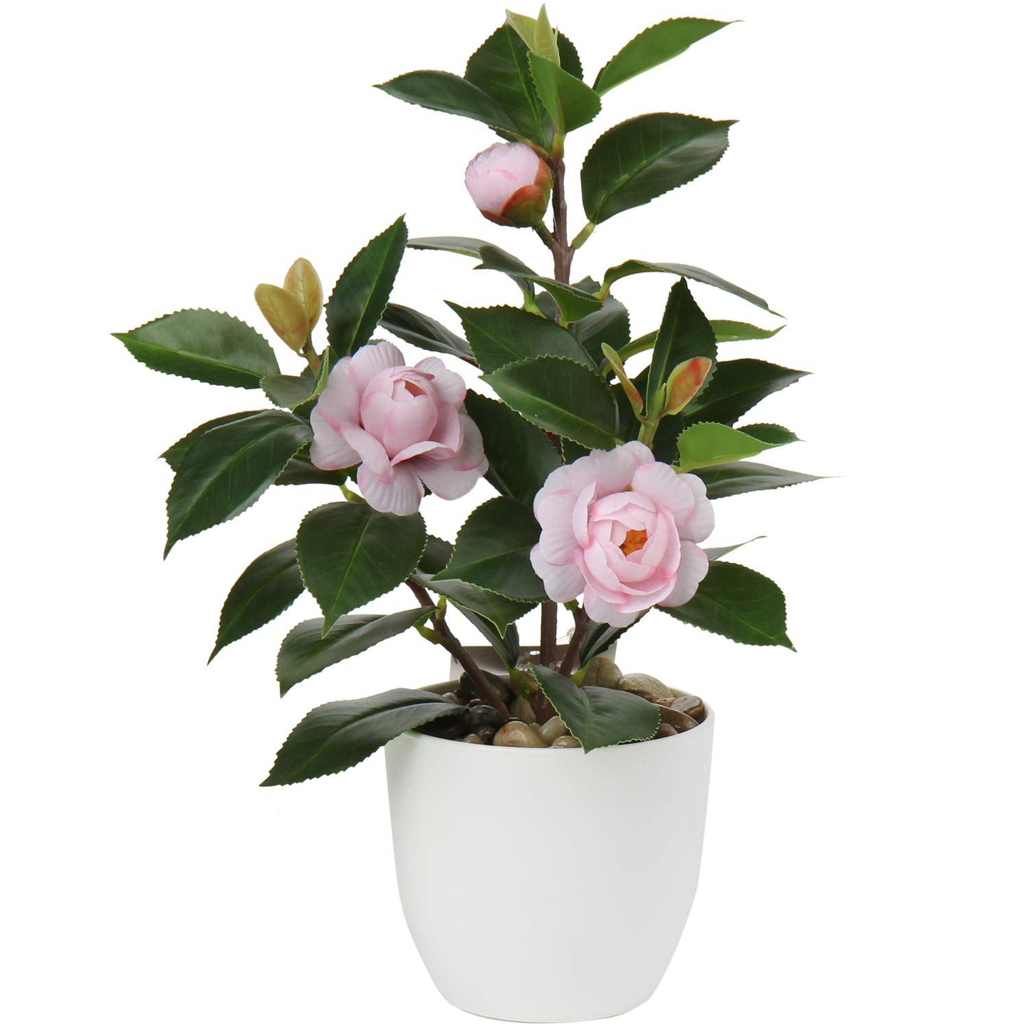 Briful Artificial Plants Mini Camellia Potted Fake Plants Small Faux Plastic Plants Desk Plant Artificial Flowers with Vase for Home Office Desk Kitchen Garden Indoor Decor