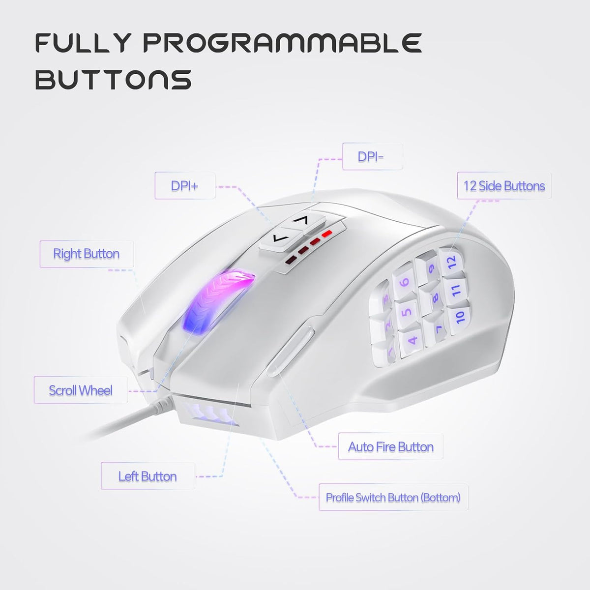 UtechSmart Venus Gaming Mouse RGB Wired, 16400 DPI High Precision Laser Programmable LED MMO Computer Gaming Mice with 12 Side Buttons