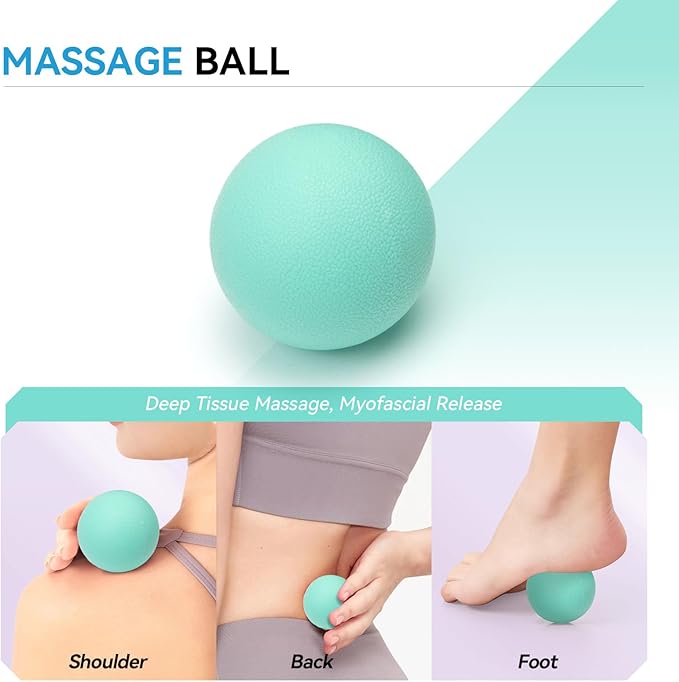 5 in 1 Foam Roller Set, Trigger Point Massage, Muscle Roller Stick, Massage Ball, Resistance Band for Deep Tissue Fitness Exercise Yoga Pilates (Tiffany Green)