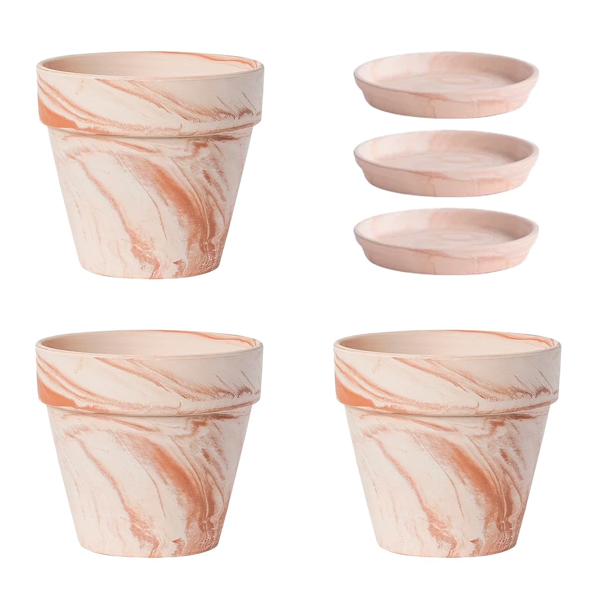 Handmade 6 Inches Terracotta Pots Set of 3, Unique Natural Texture Clay Planters with Drainage Hole and Saucer, Breathable Earthenware Flower Pot for Indoor Outdoor Plants, Succulent, Home Decor