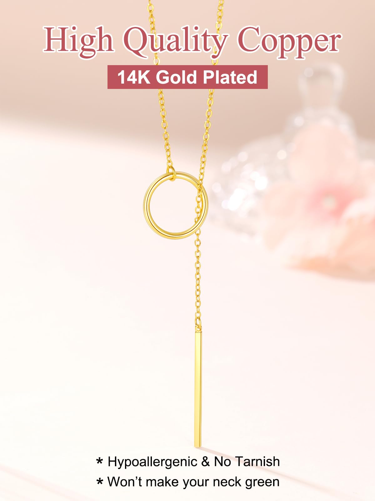 FOCALOOK Long Gold Necklaces for Women Custom Personalized Drop Bar Pendant Lariat Necklace 28inch/73cm