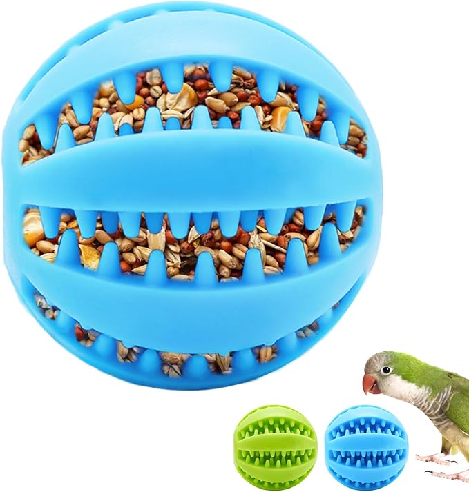 Qawzlaa 2 Pcs Parrot Feeder Chew Toy Balls, Bird Foraging Interactive Toys, Suitable for Small Animals and All Birds,Parakeet,Parrots,Lovebirds,Macaws,Hamsters,Guinea Pigs
