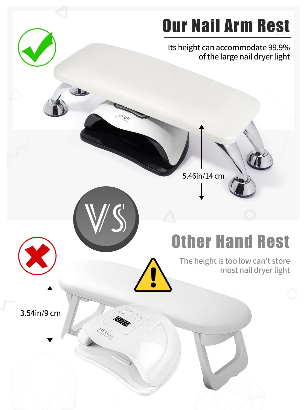 Nail Arm Rest for Acrylic Nails, Microfiber Leather Nail Hand Rest Cushion for Nails, Soft Hand Pillow Footstool with 4 Stainless Steel Stands Thick Sponge Nail Pillow for Nail Tech Use (White)