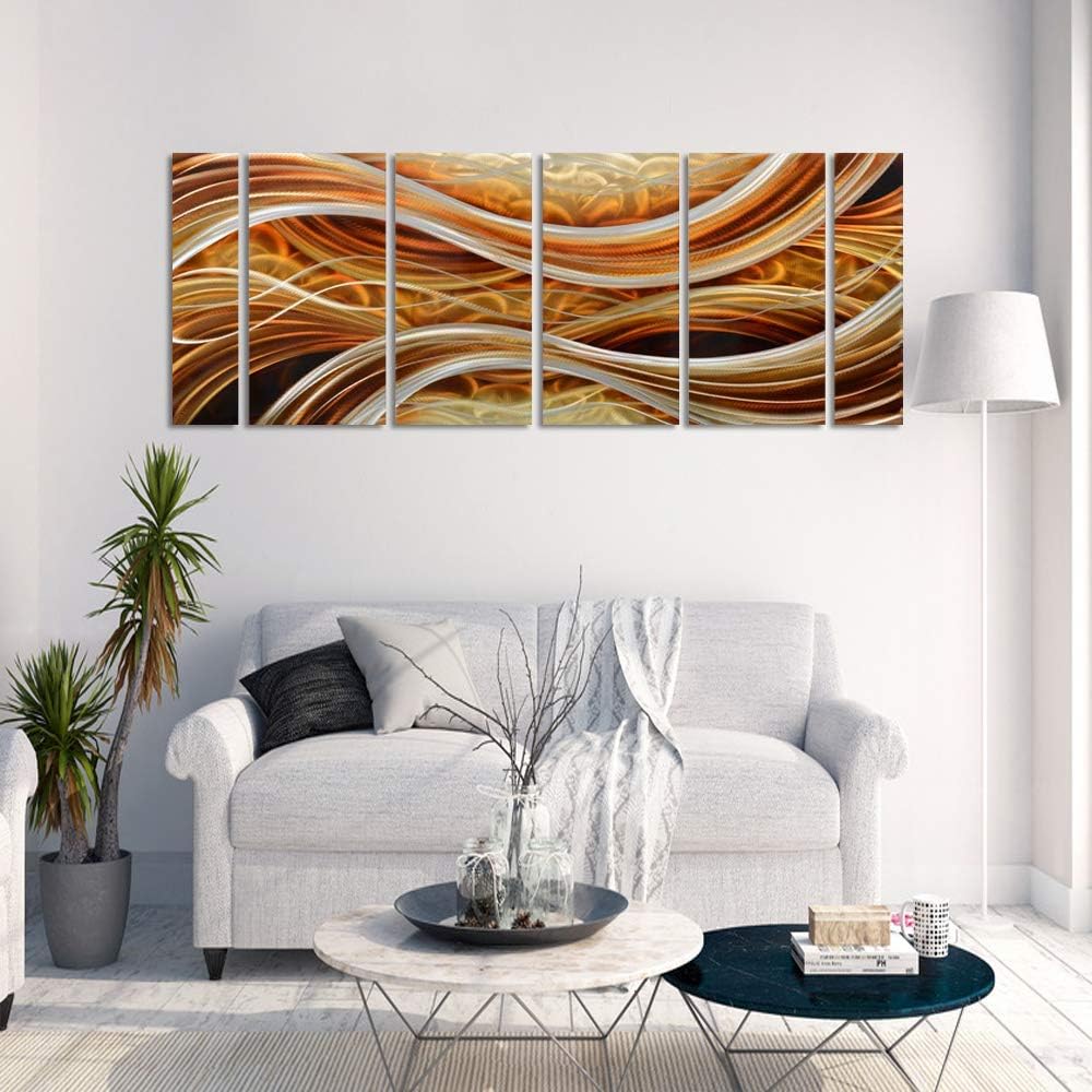 Yihui Arts Abstract Metal Wall Art - Hand Crafted 6 Pieces Large Panels, Unique 3D Aluminum Modern Contemporary Home Accent