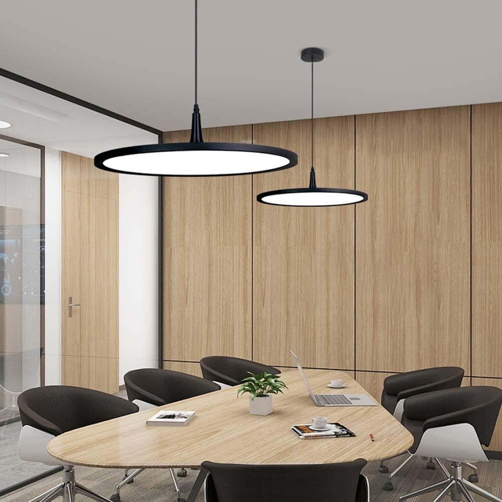 MADEM Modern LED Pendant Light 23.6'' Disc Chandelier Hanging Lighting Fixture with Acrylic Shape Dimmable Office Chandelier 6000K for Office Room Football Bedroom Decor Kitchen Island, Black