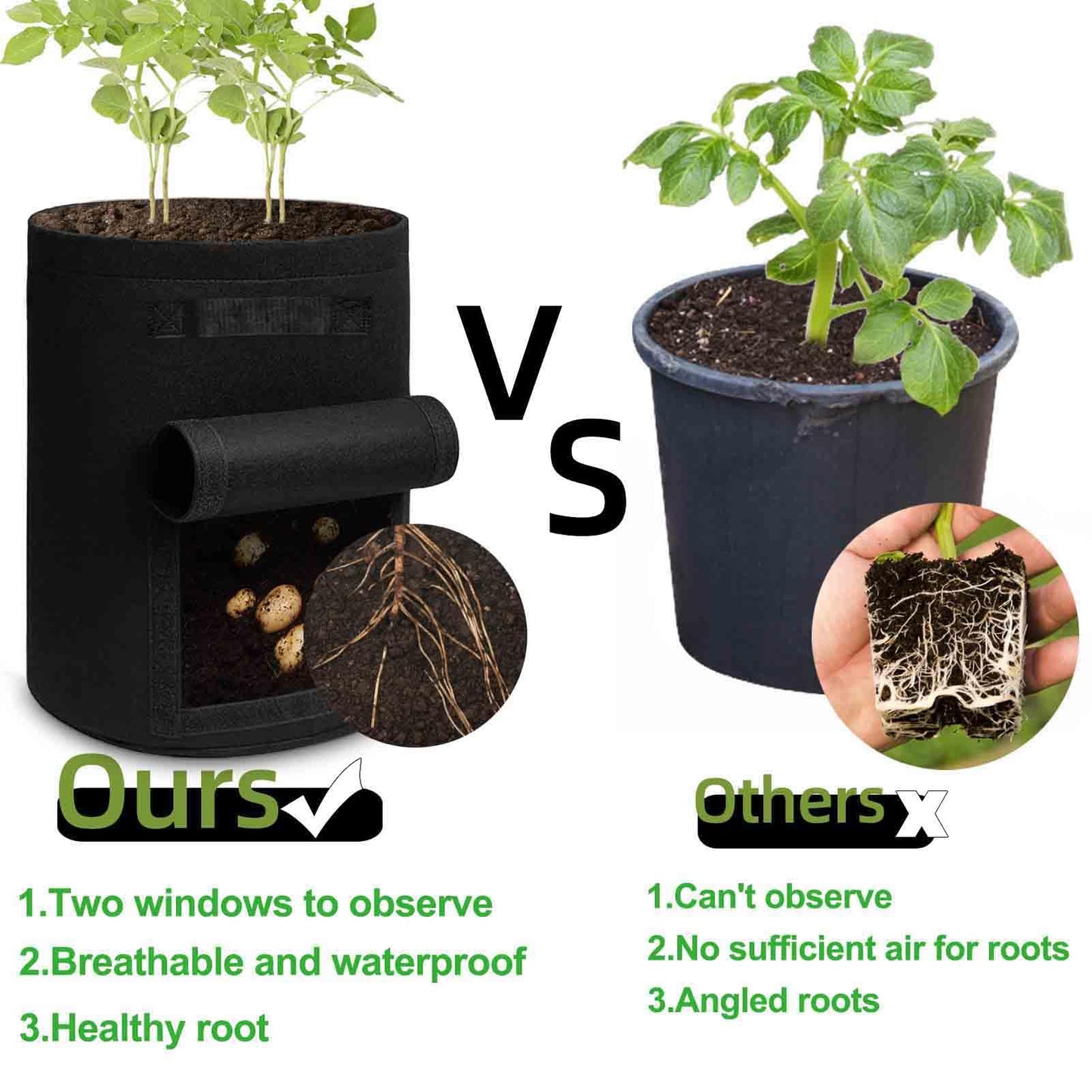 TCBWFY 2 Pack Potato Grow Bags with 2 Flaps 15 Gallon,Heavy Duty 14oz/yd² Planter Pot with Sturdy Handles and 2 Harvest Windows for Potato Tomato and Vegetables