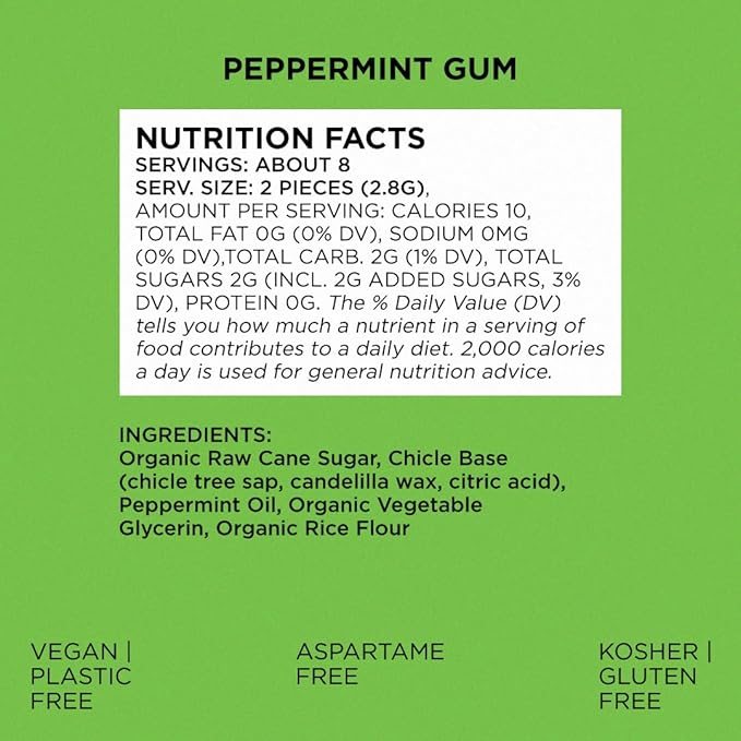 SIMPLY Gum Peppermint, Plastic-Free Natural Chewing Gum, 6 Pack (90 Pieces) | Vegan, Kosher, Non GMO, Aspartame Free and Sorbitol Free