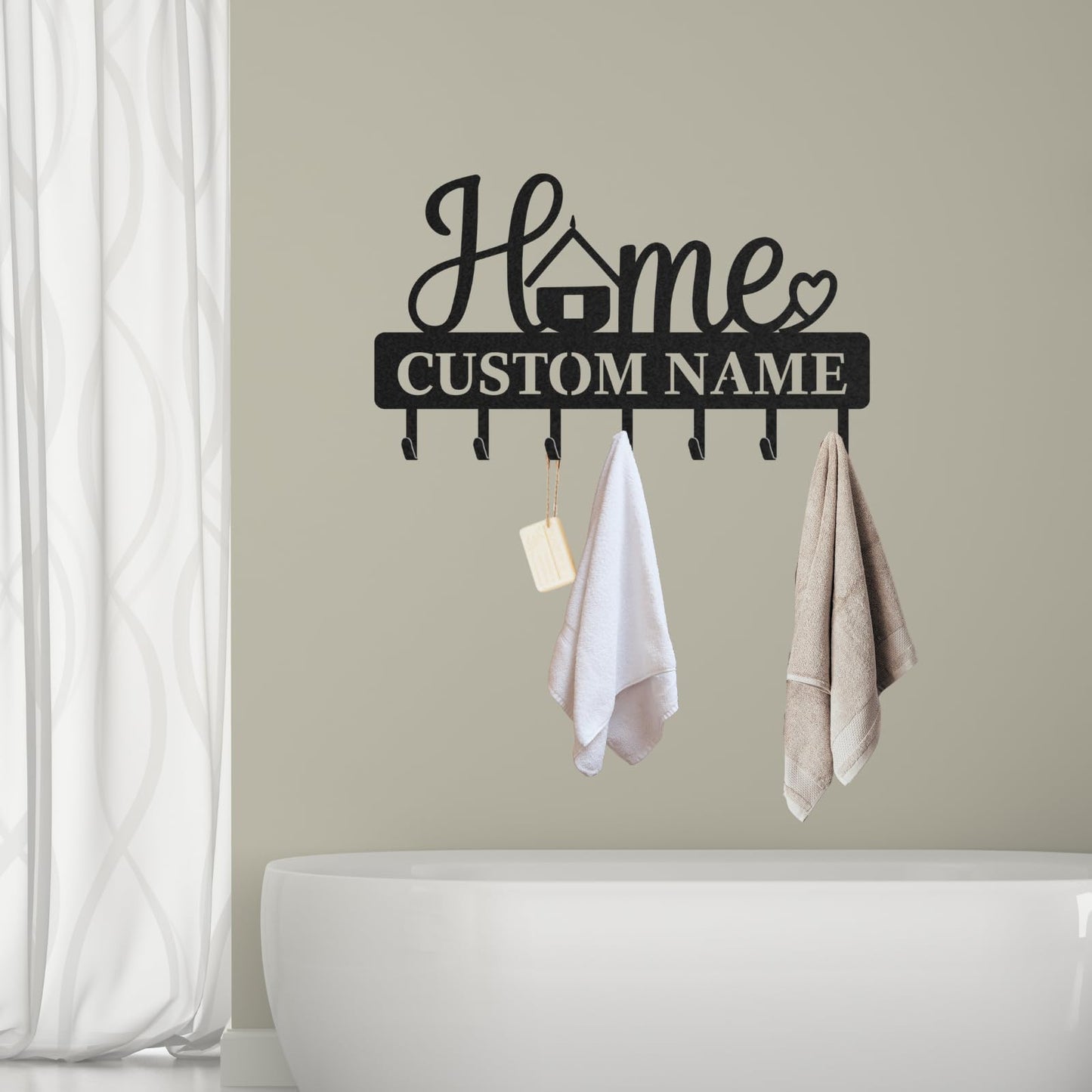 LOWACOS Personalized Key Holder Rack, Custom Home Script Key Rack & Jacket Hanger, Wall-Mount Entryway Organizer with Metal Hooks, Modern Home Décor, Great Gift for Family, Friends or New Homeowners