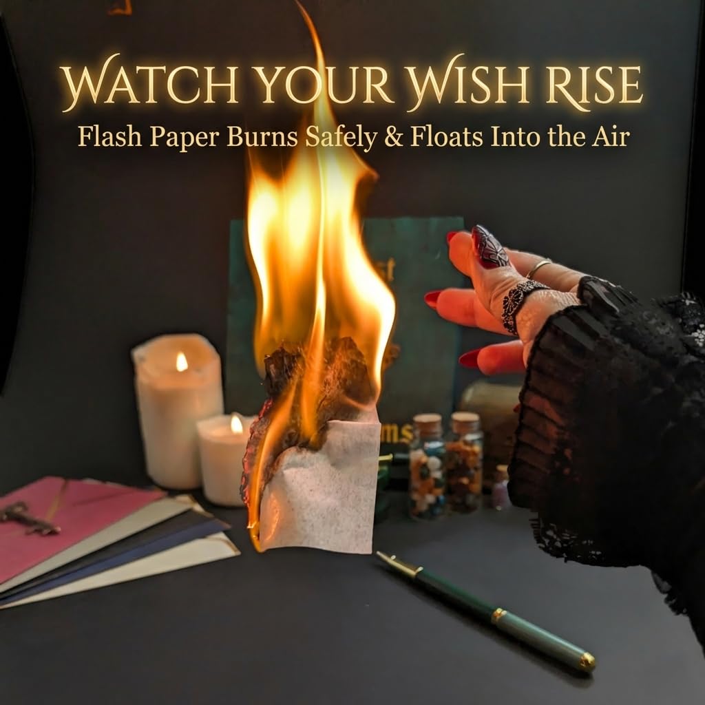 Manifestation Kit with Fire Paper & Wax Seal Stamps – Sigil Ritual Tools for Writing, Sealing & Releasing Intentions – Spiritual Self Care Gift for Manifestation – Witchy Cauldron Manifest Dreams Seal