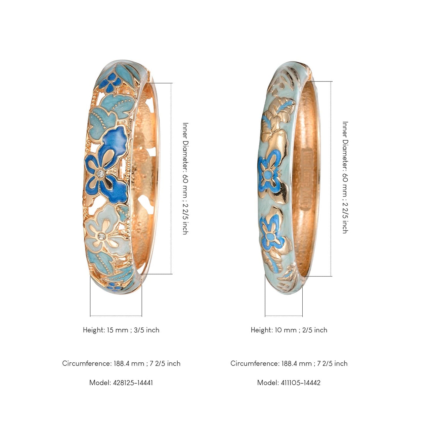 UJOY Fashion Cloisonne Bracelets Plated Butterfly Filigree Enameled Womens Gifts Bangles Spring Hinged 88A09-55A102 Blue