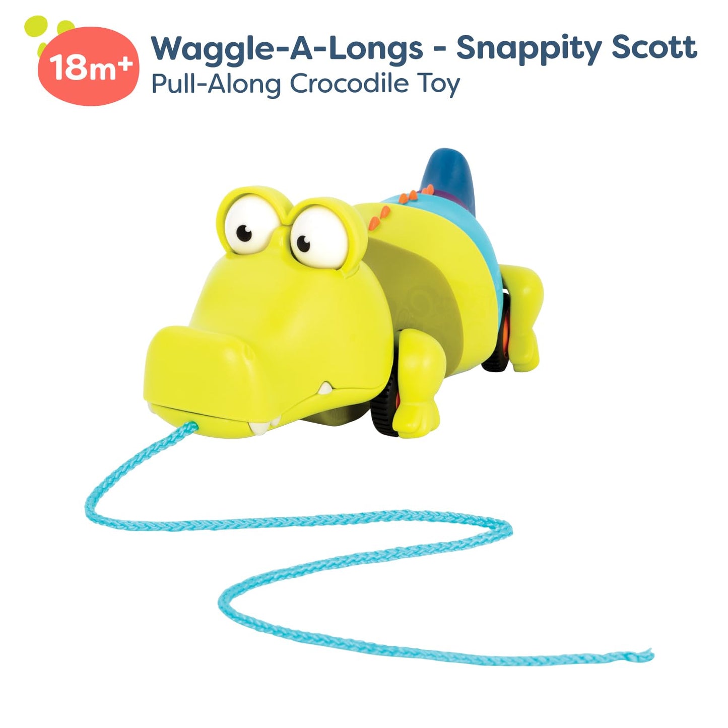 B. toys – Waggle – A – Longs – Pull Along Interactive Toy – Push or Pull Crocodile – Walking Toy with String for Toddlers, Kids, Snappity Scott – 18 Months